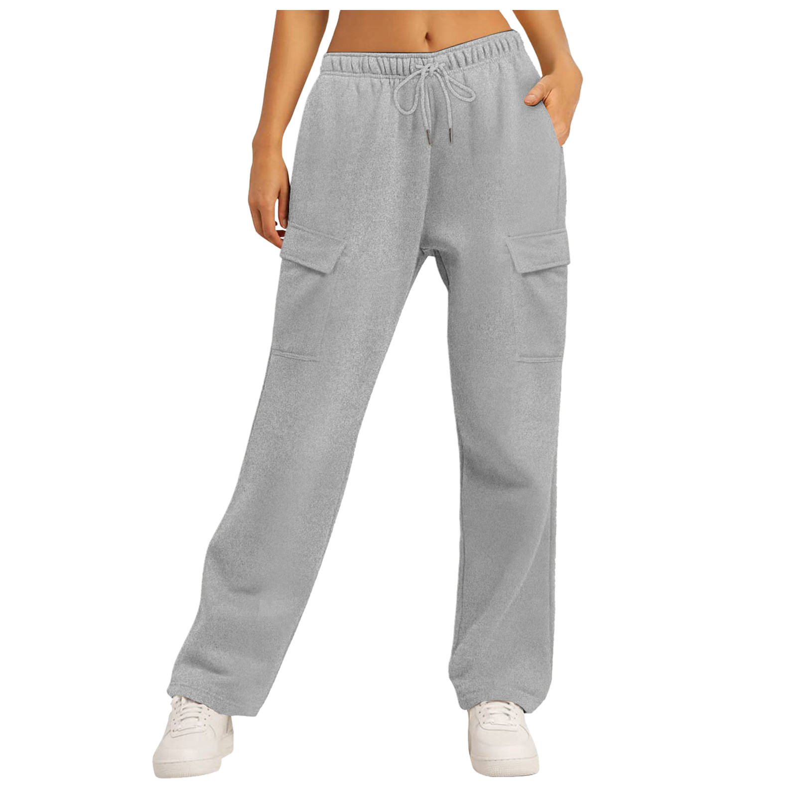 thumbnail image 2 of Pantalones de chándal anchos con forro polar para mujer - Pantalones de yoga de cintura alta con bolsillos - Poliéster - Tallas S-XXXL, 2 of 8
